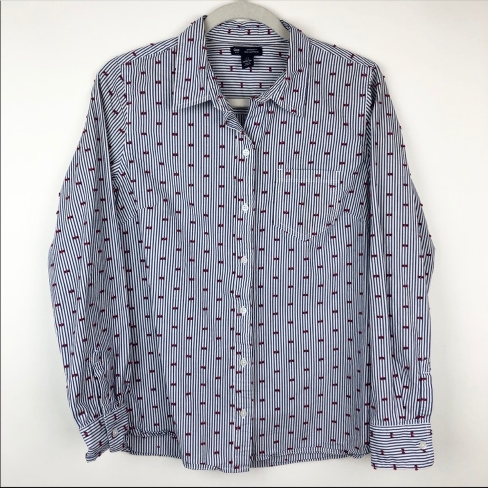 Gap Boyfriend Stripe Button Down Pink Bows Pocket